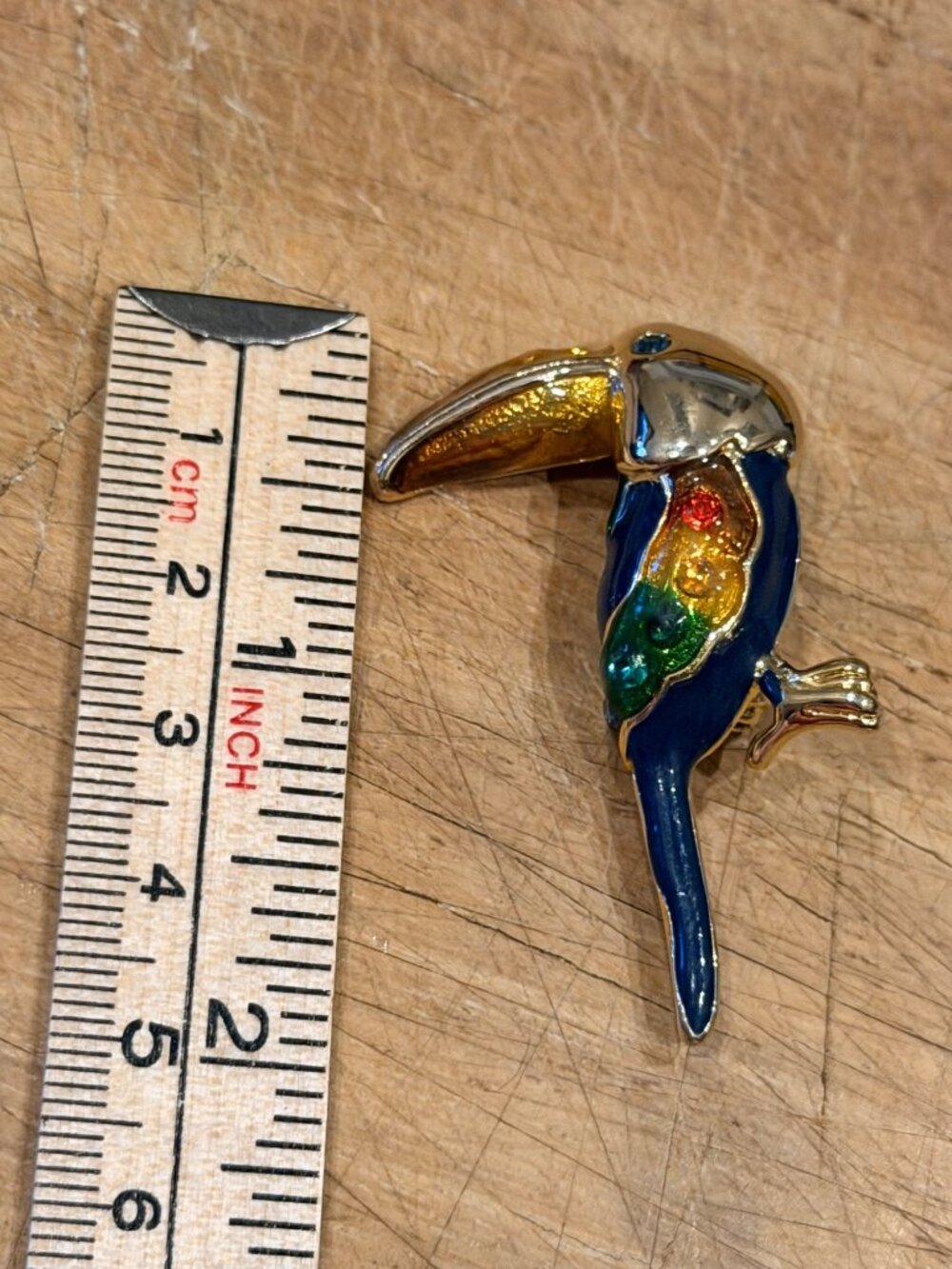 Colorful Toucan Enamel Pin With Gold-Tone Finish Rainbow Accents And Gift Box In - Picture 4 of 6